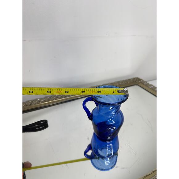 Hand Blown Deep Cobalt Blue Small Pitcher Creamer, Vintage Mexican Avalos - Picture 5 of 10